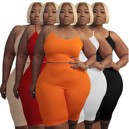 Wmstar Plus Size Shorts Sets Vest Crop Top and Pants Matching Set Casual Cycle Bike Outfits Two Piece Set