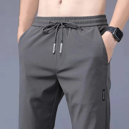 Ice Silk Men's Pants Black Gray Thin Business Casual Pants Outdoor Elastic Breathable Straight Leg Sweatpants