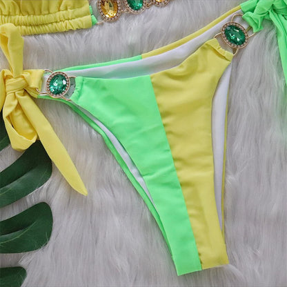 8 Colors Diamond Rhinestones Splicing Bikini Women Swimwear Female Swimsuit Two-pieces Bikini set Bather Bathing Suit Swim