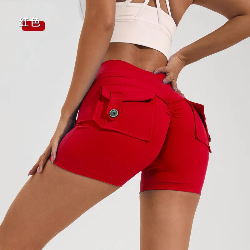 S-XL Nylon Women Scrunch Button Booty Sports Yoga Shorts Cycling Jogging Fitness High Waist Squat Proof Gym Active Leggings