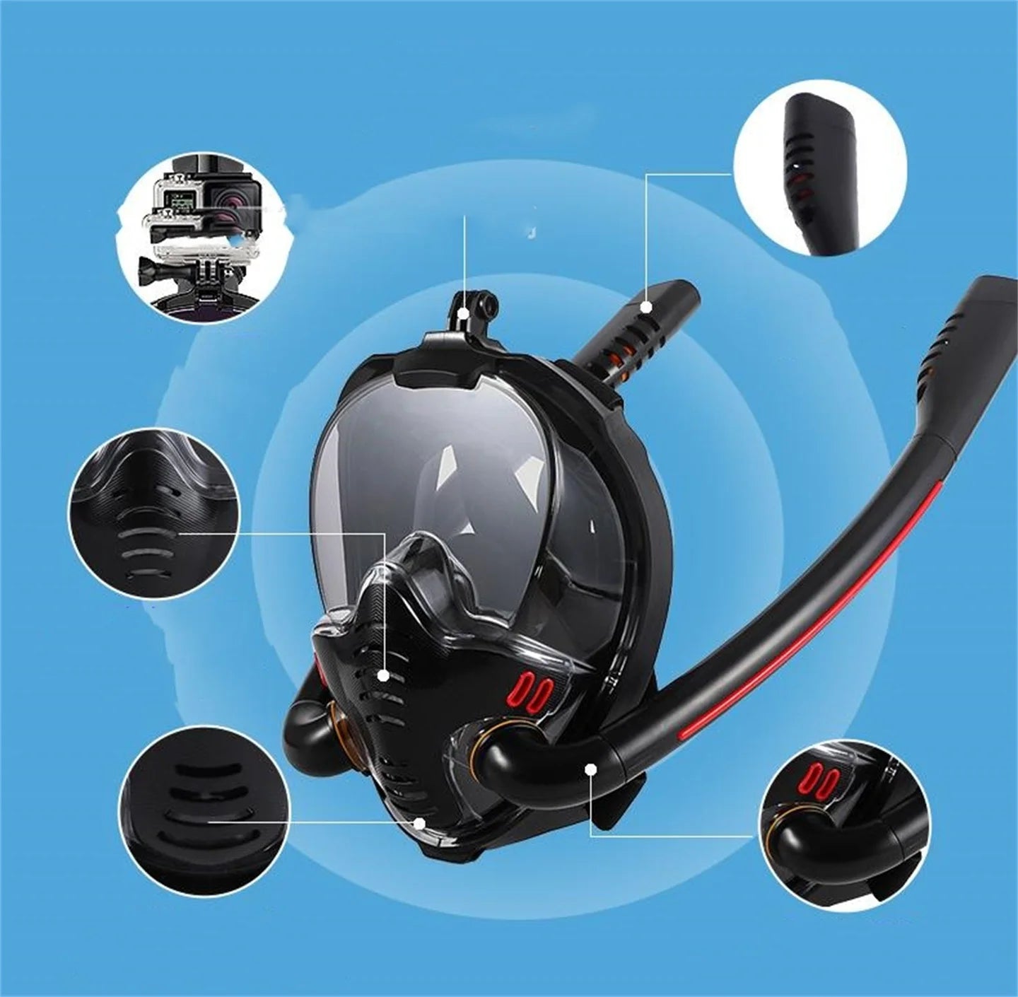 Double Tube Snorkeling Mask Scuba Spearfishing Full Face Anti-Fog Diving Goggles Panoramic Wide View Air Supply For Swimming