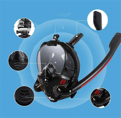 Double Tube Snorkeling Mask Scuba Spearfishing Full Face Anti-Fog Diving Goggles Panoramic Wide View Air Supply For Swimming