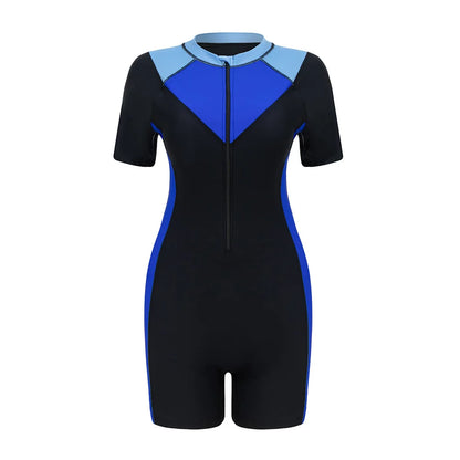 One-piece Swimsuit Zipper Sports Surf Suit Women's Short-sleeve Swimwear Female Beachwear Shorts Wetsuit