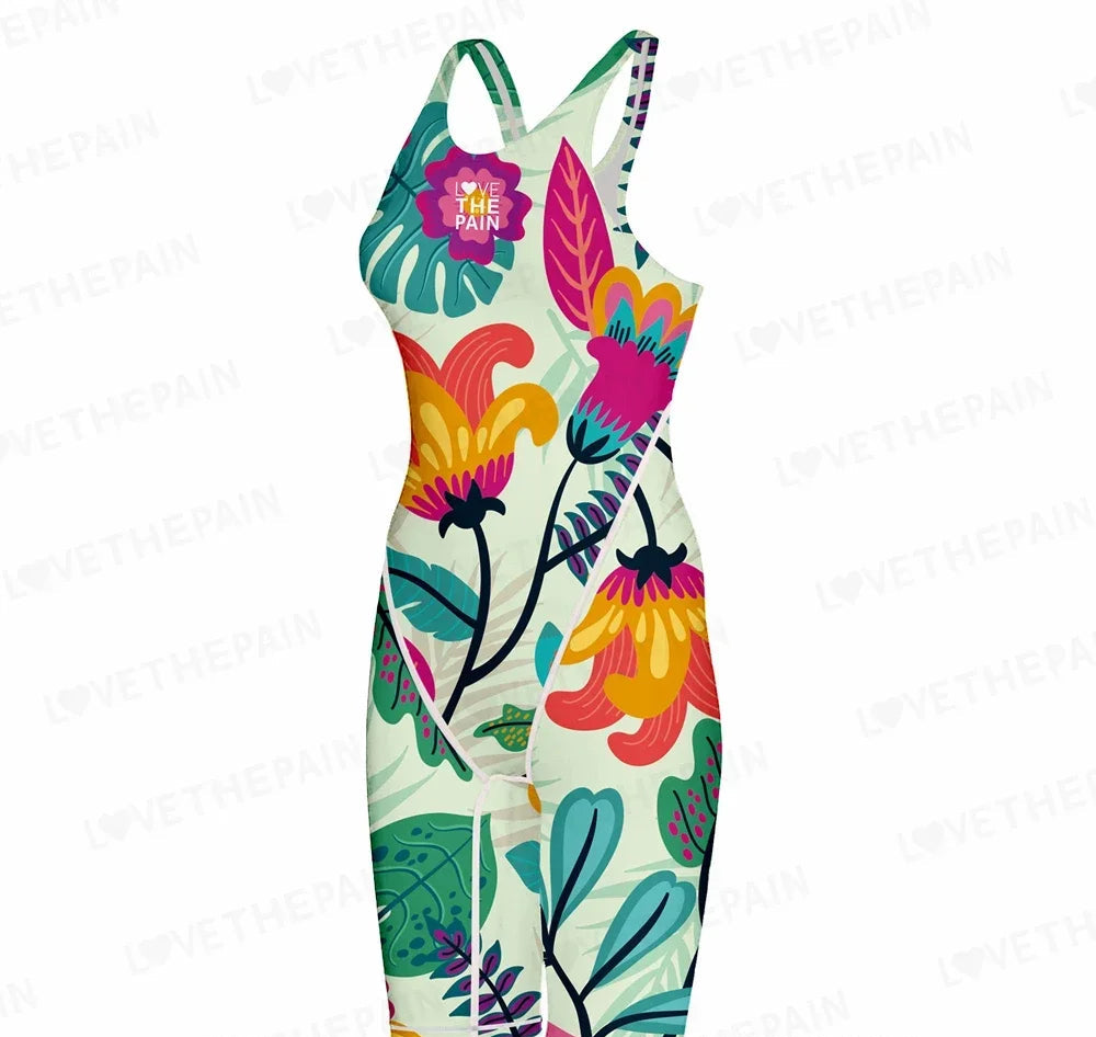 Women Open Back Kneeskin Tech Suit Swimsuit Competition Training Neck to Knee Swimsuit One-piece Jumpsuit Professional Swimsuit