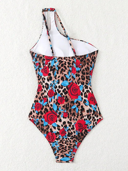 Hollow One-shoulder Swimwear Women Print Push UP One Piece Swimsuit Monokini Summer Beach Lady Bathing Suit