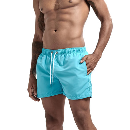 Mens Swim Trunks with Mesh Lining Side Pockets Solid Beach Shorts Quick Dry Lightweight Drawstring Board Shorts Summer Swimwear