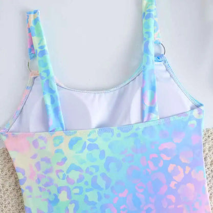 Girl Tie Dye Print One Piece Swimsuit for Kids Children's Swimwear 8-16 Years Beach Wear Cut Out Bathing Suit Teenagers Holiday