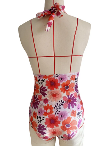 Leopard Swimsuit Women One Piece Halter Swimwear Female Solid Backless Bathers Bathing Swimming Swim Suit Beachwear