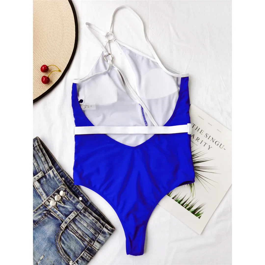 Splicing Asymmetric Backless Monokini Women Swimwear One Piece Swimsuit Female One Shoulder Bather Bathing Suit Swim