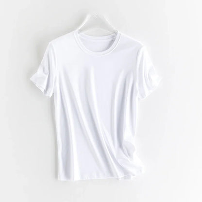 10% Silk & Mercerized Cotton Women T-shirt Luxury Tee Short Sleeve Silky Feeling Summer Wear Tops V / O-neck