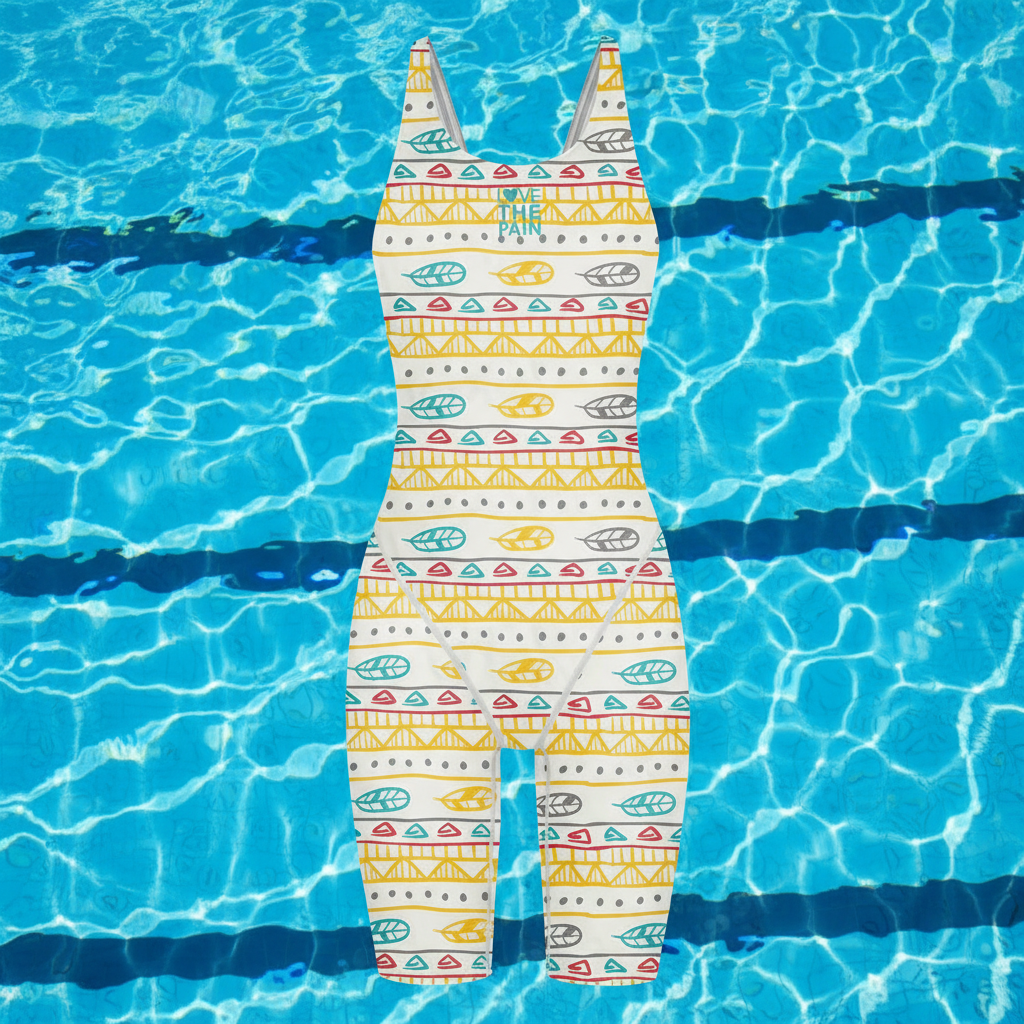 Girls Love The Pain Racer Back Knee Length Swimsuit Bodysuit Sleeveless One Piece Print Swimwear For Holiday Beach Water Sports