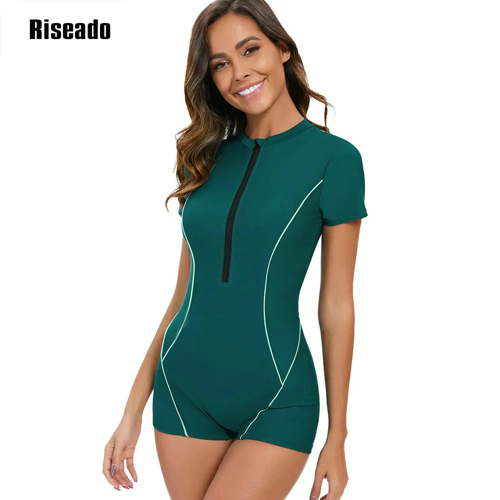 Short Sleeve Rash Guard Sports Swimwear One-pieces Swimsuits  Women Swimming Suit Shorts Bathing Suits Summer Short Sleeve Bathing Suits