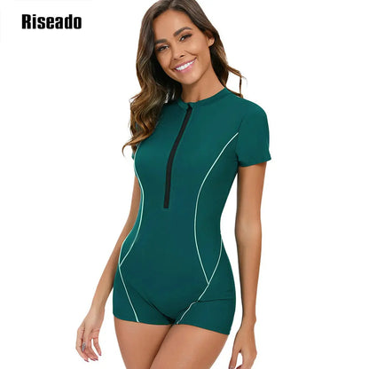 Short Sleeve Rash Guard Sports Swimwear One-pieces Swimsuits  Women Swimming Suit Shorts Bathing Suits Summer Short Sleeve Bathing Suits