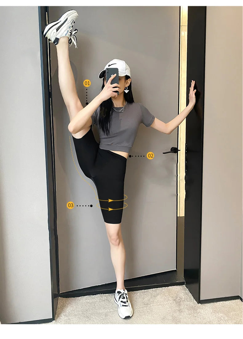 BIVIGAOS Summer Basic Cycling Shorts Women Casual Sharkskin Knee Length Short Legging High Waist Tight Sport Running Biker Short