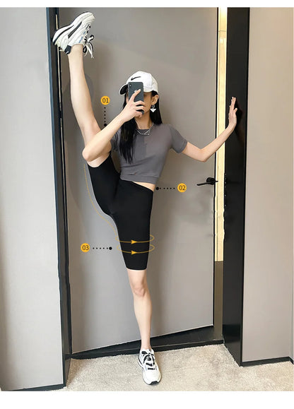 BIVIGAOS Summer Basic Cycling Shorts Women Casual Sharkskin Knee Length Short Legging High Waist Tight Sport Running Biker Short