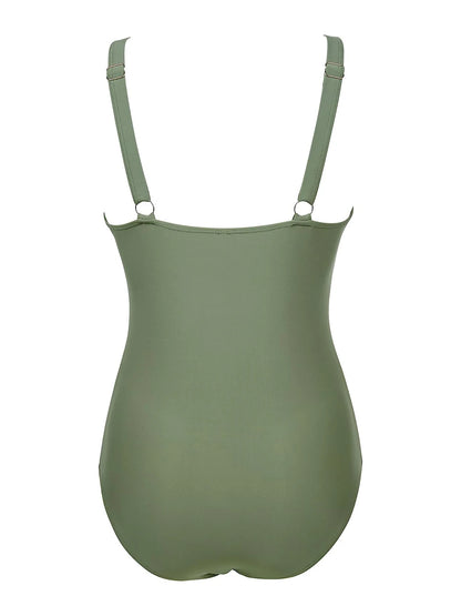 Mesh Panel Swimsuit One Piece High Cut Swimwear Women Solid Bathers Bathing Suit Female Backless Swimming Beachwear