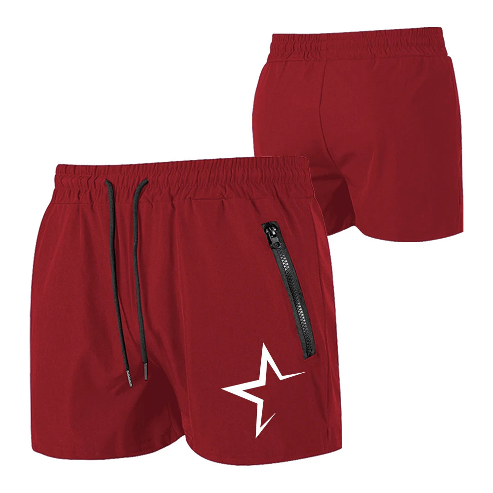 Men's Swimming Trunks with Double Zipper Pockets Summer Quick Dry Beach Shorts Star Print Gym Fitness Running Sport Shorts