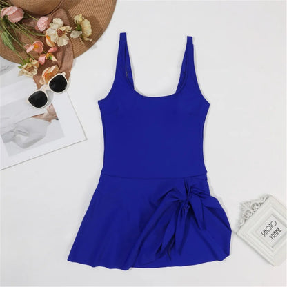 S - XXL 10 Colors Printed Solid Knotted Backless One Piece Swimsuit Women Swimwear Female Bather Bathing Suit Swim Dress