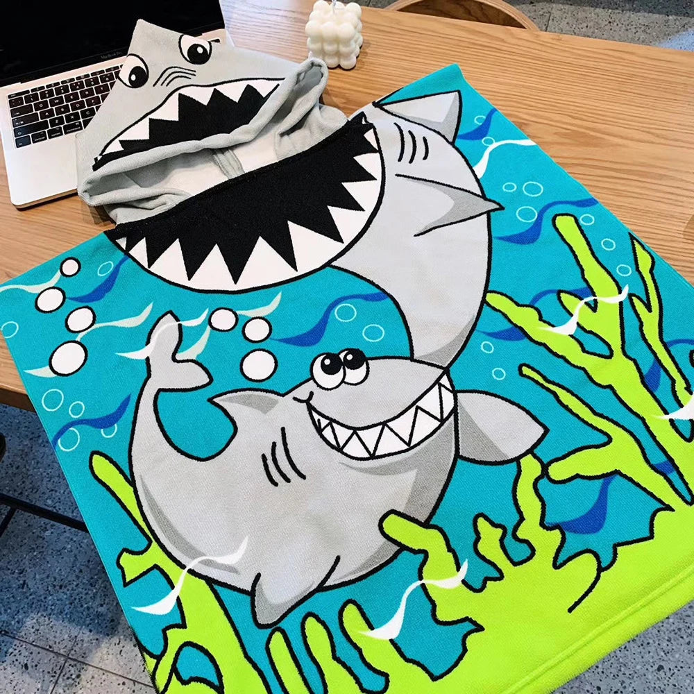 Baby Cartoon Printing Bathrobe Girls Unicorn Beach Towel Boy Shark Dinosaur Bath Towel Kids Hooded Cape Towel Children Bath Item