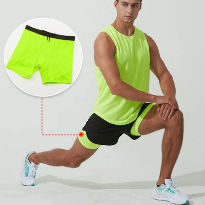 Summer 2 in 1 Jogging Clothing Gym Marathon Running Fitness Beach Shorts Men Sportswear Double-deck Training Sport Shorts Pant