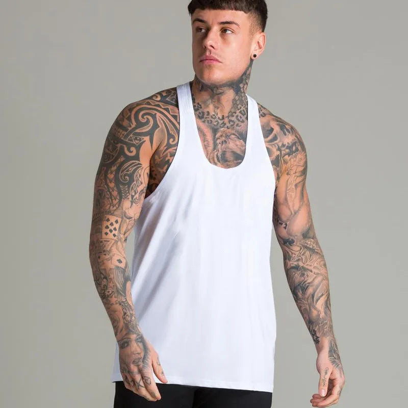 Mens Casual Fashion Tank Top Gym Fitness Workout Cotton Sleeveless Shirt Summer Clothing Male Extend Long Singlet Hip Hop Vest