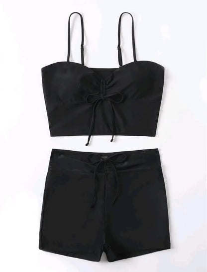 Leaf Batch Swimsuit Women High Waist Bikini Set Drawstring Swimwear Female Padded Bathing Suit Swimming Beachwear Summer
