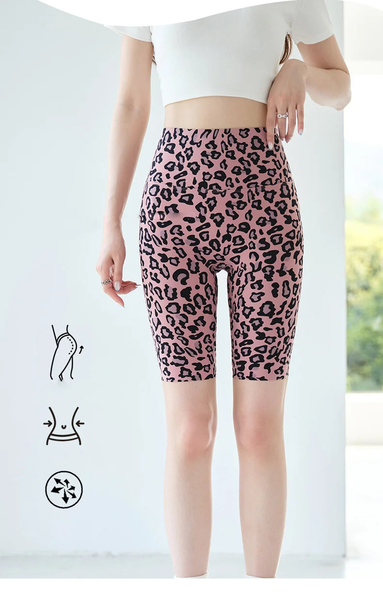 BIVIGAOS Summer Fashion Trend Leopard Print Cycling Shorts Women High Waist Tight Sport Short Leggings Fitness Biker Shorts