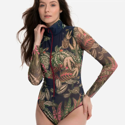 Rash Guard Swimsuit Transparent Printed Transparent Quick Drying  Swimming Suit for Women Bathing Suit One Piece Swimwear Women