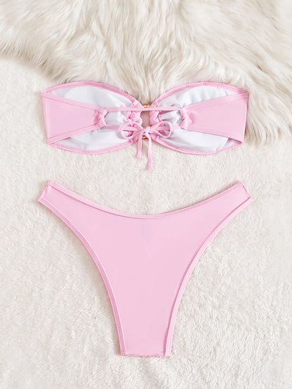 Shiny Sequin Bandeau Bikini Sets Women Front Push Up Micro Bikini Swimsuit Summer Red Bathing Suit Thong Swimwear Biquini