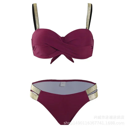 Push Up Bikinis Women's Solid Color Swimwear Female Swimsuit Swimming Bathing Suits Bikini Set Beachwear Bather