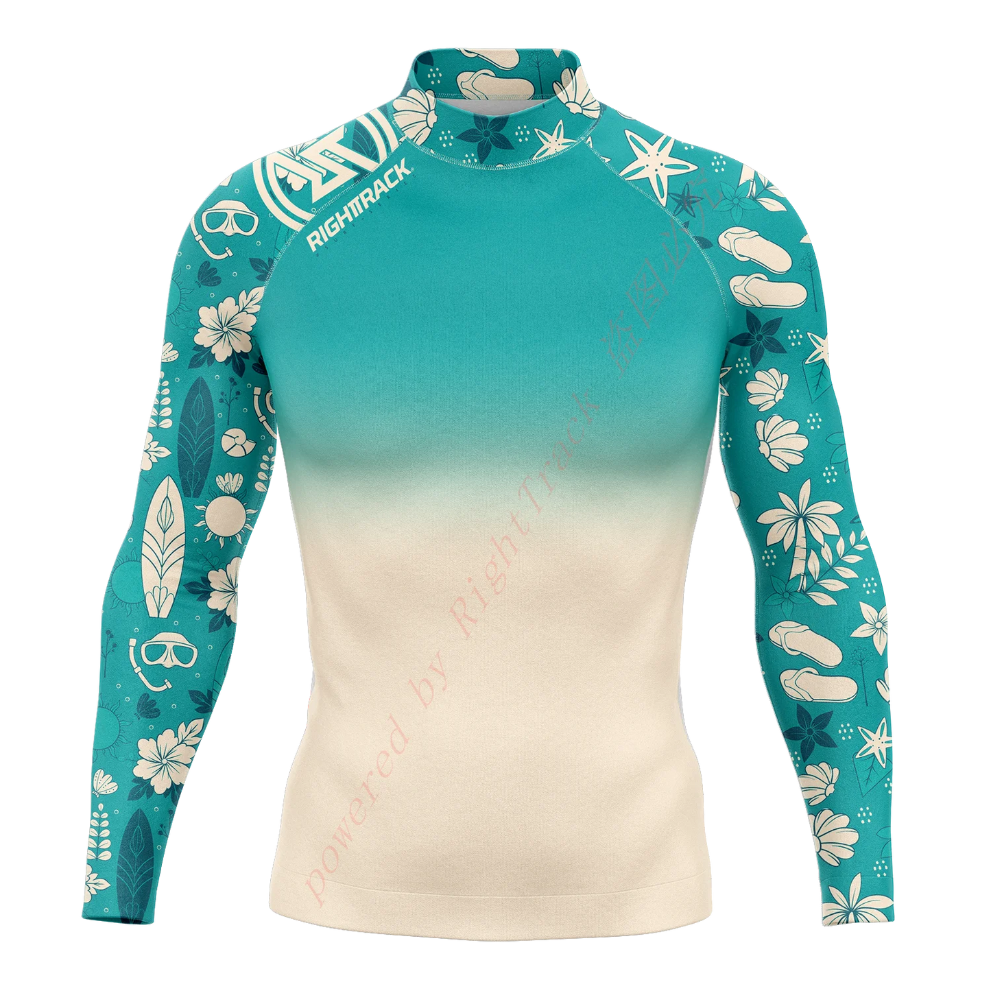 Men's Surfing Shirt Nautical Diary Lycra Rash guard RIGHTTRACK For Surf Sportswear Beach UV Swimwear UPF50+ Clothes