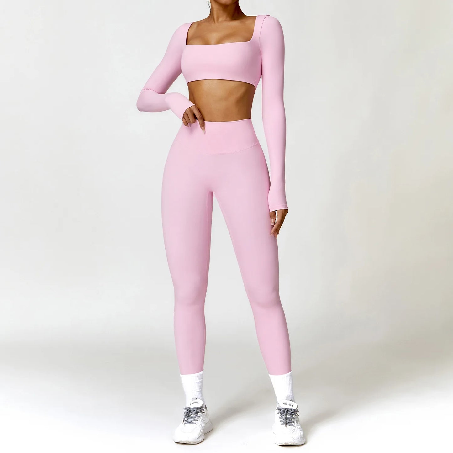 Yoga Clothes 2PCS Gym Set Sports Shorts Set Women Long Sleeved High Waist Shorts Fitness Suit Running Workout Tracksuit