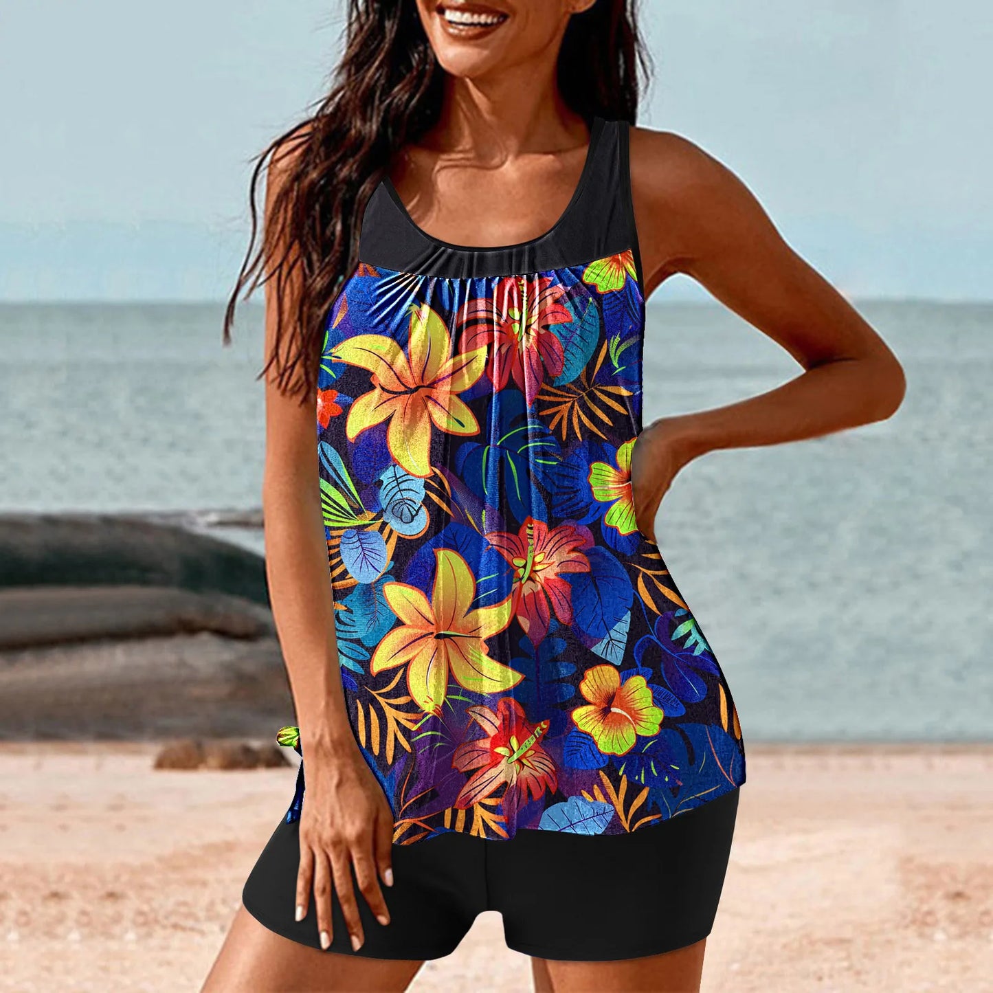 Floral Tankini Two Pieces Printed Swimsuit Women Vintage Swimwear Female Bathers Bathing Swimming Swim Suit Beachwear