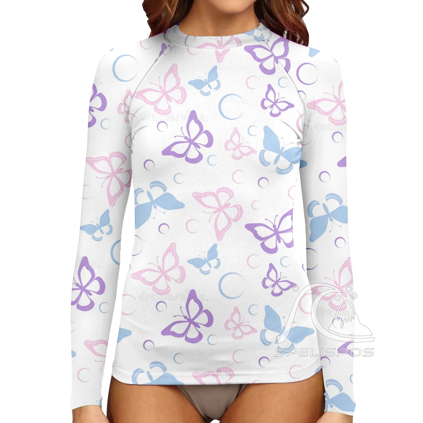 SPELISPOS Women's Long Sleeve Surfing Suit UV Protection Water Sports Tight Swimwear Beachwear Print High-Elastic Surf Wear