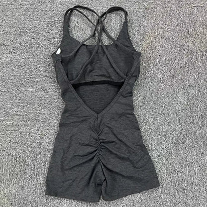 Pad Cross Back Women Lycra Fitness Gym One Piece Jumpsuit Leggings Workout Pant Female Shorts Active Wear Sport Outfit Suit