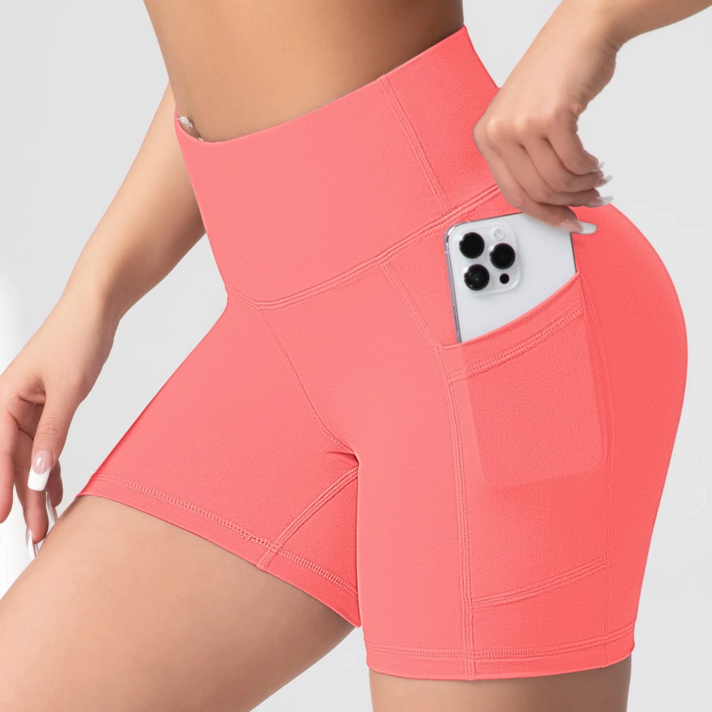 Yoga Shorts with Pockets High Waist Butt Lifting Cycling Tight Elastic Slim Running Fitness Women Shorts Sportswear