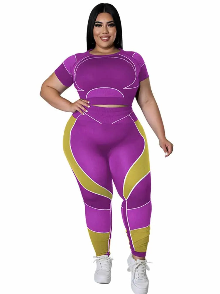Women Tracksuit 2 Piece Set Plus Size Pants Suit Casual Slimming Leggings Summer Sets Womens Outfits