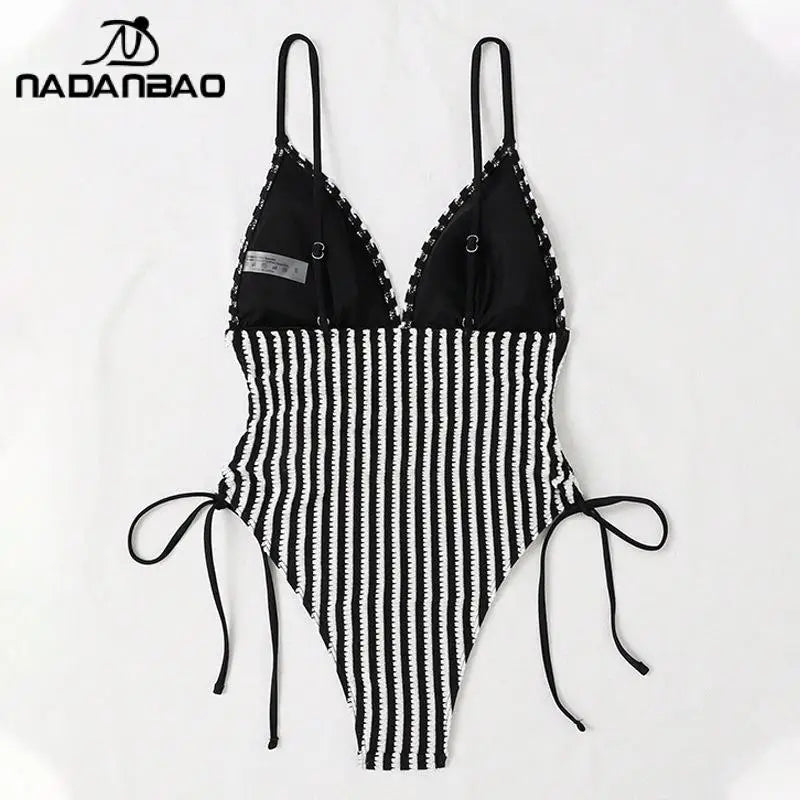 Swimsuits Women Stripe Printing One-Piece Swimsuit Swimwear Female Backless Fashion Beach Party Bikini