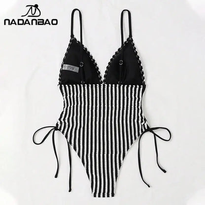 Swimsuits Women Stripe Printing One-Piece Swimsuit Swimwear Female Backless Fashion Beach Party Bikini