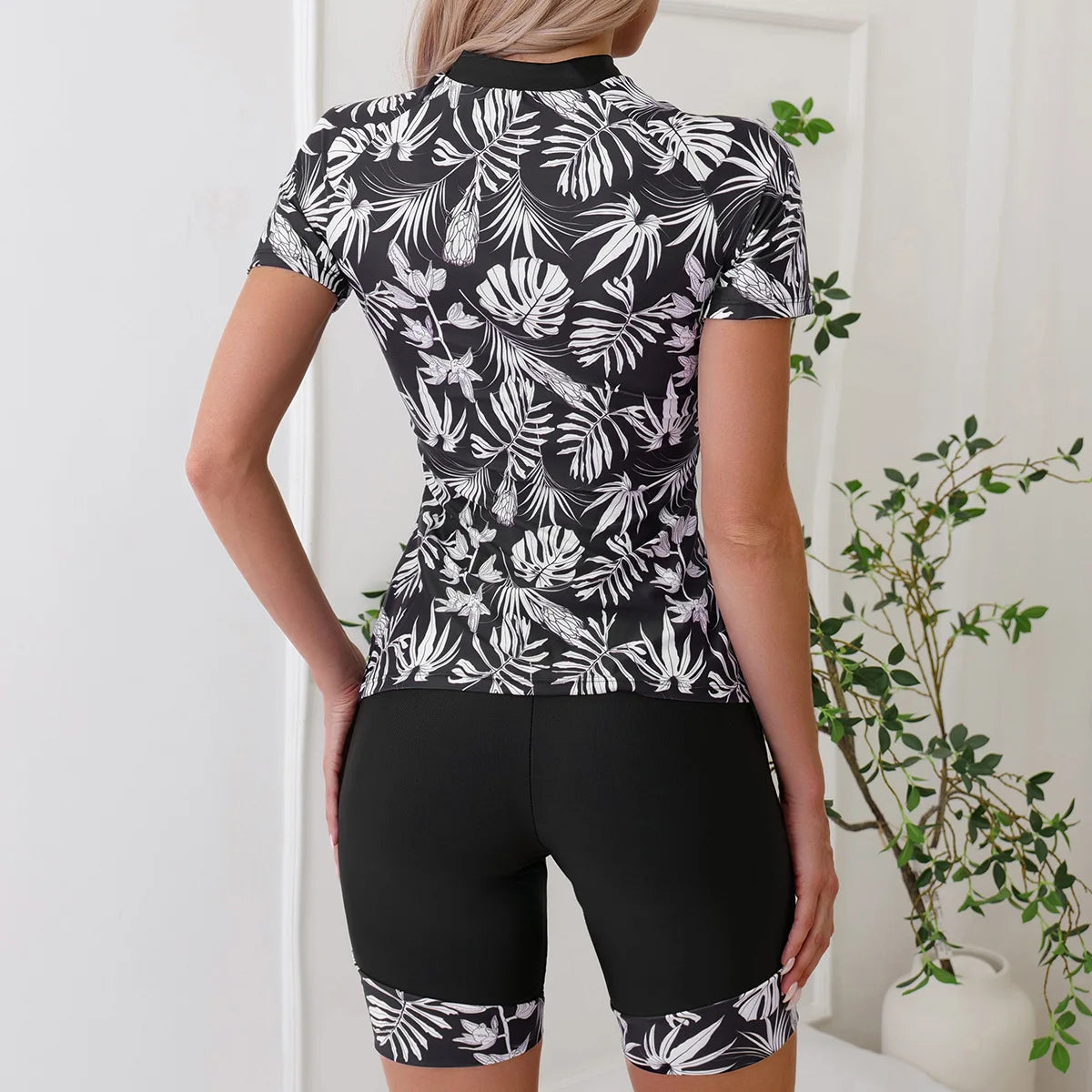 Tropical Leaf Print Separate Swimsuits Tankini Set Female Swimwear Sports Beach Wear Two-Piece Bathing Suits Pool Women Swimming Suit