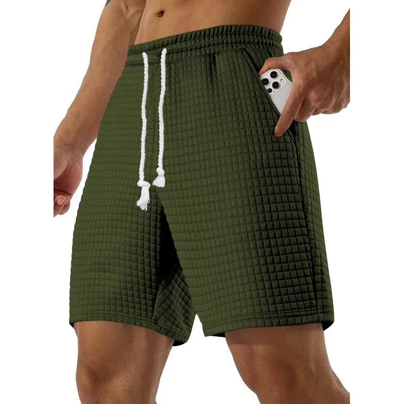 Summer Men's Waffle shorts Drawstring Baggy Short Pants Fitness Breathable Streetwear Gym