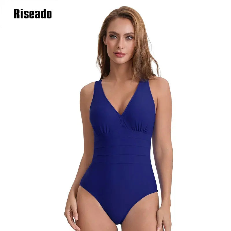 Women's One Piece Swimsuits Tummy Control Front Cross Back Bathing Suits Sexy High Waist Slimming V Neck Swimwear