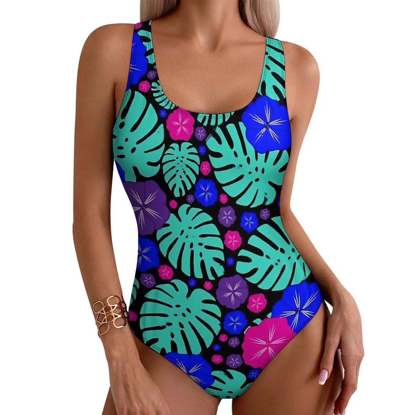 Tropical Floral Swimsuit Colorful Flowers One-Piece Swimwear Push Up Bodysuit Trend Sport Bathing Suit