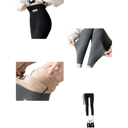 High Waist Thickened Lamb Velvet Leggings Women's plus Size Cuffed Cotton Nine-Piece Pants Warm Fleece Small Foot Pants