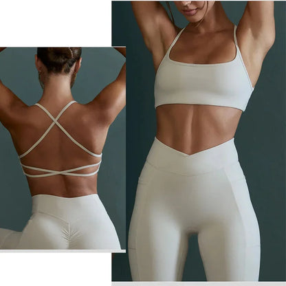 PofyBofy Yoga Bra Criss Cross Workout Crops Pilates Bras Gym Crop Top Running Bras Sexy Back Spaghetti Straps Fitness Bras