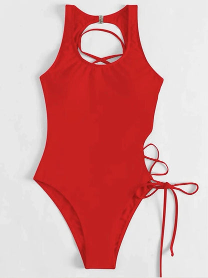 Lace Up Back Swimsuit One Piece Printed Swimwear Women Backless Bathing Swimming Suit Female Padded Beachwear Bodysuit