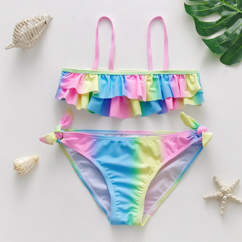 Summer Kids Girls Swimsuits Vacation Beach Tops Shorts Toddler Bikinis Sets Fashion Children Surfing Swim Suit