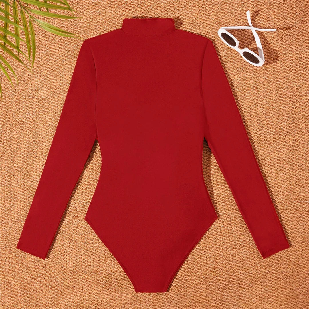 S - 2XL 4 Colors Long Sleeve With Zipper Surf Rash Guard One Piece Swimsuit Women Swimwear Female Bather Bathing Suit Swim