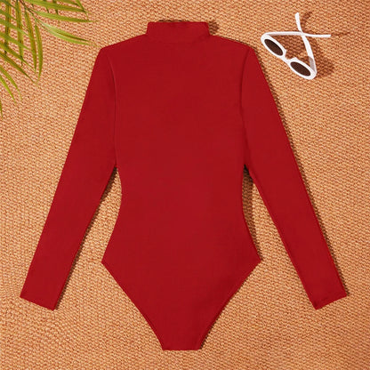 S - 2XL 4 Colors Long Sleeve With Zipper Surf Rash Guard One Piece Swimsuit Women Swimwear Female Bather Bathing Suit Swim