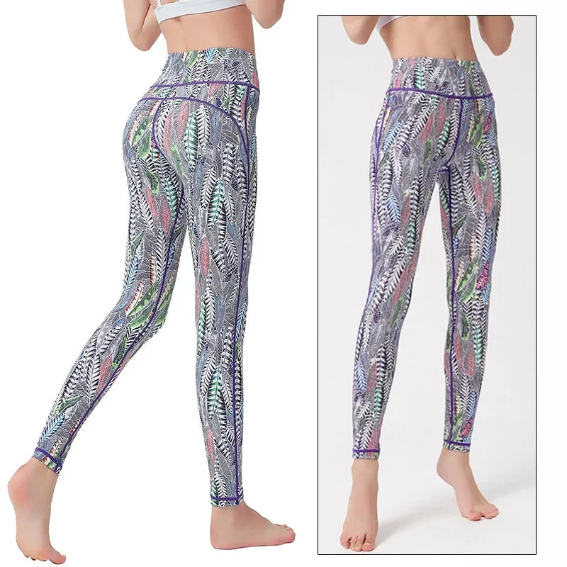 Cloud Hide Yoga Pants Sports Leggings Women High Waist Trainer Long Tights Flower Push Up Running Trouser Workout S- XL